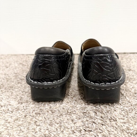 Alegria Black Leather Debra DEB-531 Floral Embossed Rose Slip On Clog Nurse 38 - Picture 5 of 7